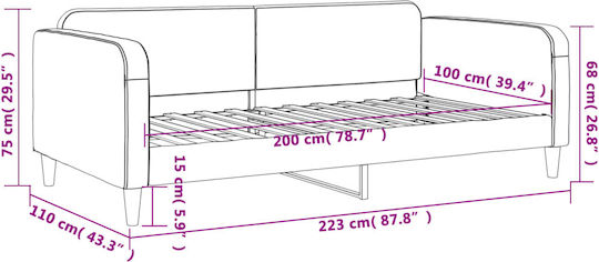 Canapea Pat Single Gri cu Lamele pentru Saltea 100x200cm