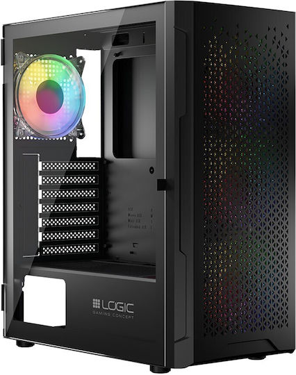 Logic Aramis ARGB Геймърско бюро Midi Tower Компютърна кутия със страничен прозорец Черен
