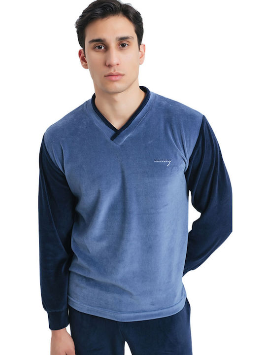 Odyssey Men's Winter Cotton Pajamas Set Blue