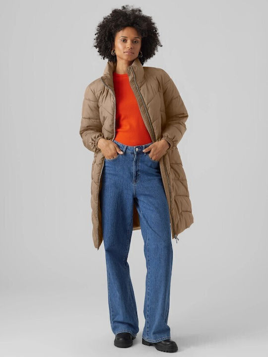 Lang Damen Puffer Jacke für Winter Braun