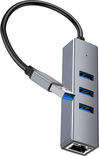 Hoco Easy Link Hb34 USB Хъб с 3 USB 3.0 Порта и USB-A / Ethernet Сив