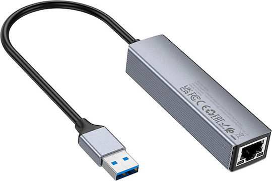 Hoco Easy Link Hb34 USB Хъб с 3 USB 3.0 Порта и USB-A / Ethernet Сив