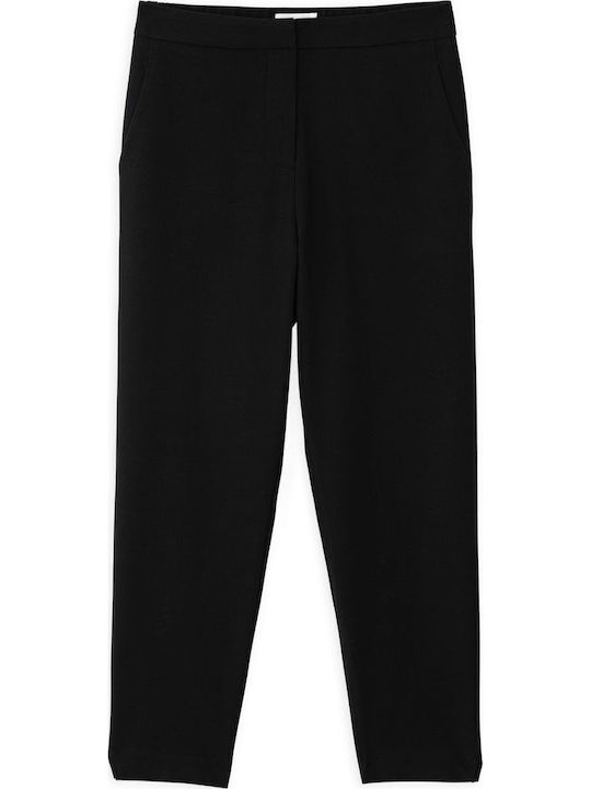 Damen Hoch tailliert Stoff Hose Schwarz
