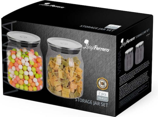 Luigi Ferrero Set of 2 General Use Glass Jars with Lid Transparent 700ml 2 Pieces
