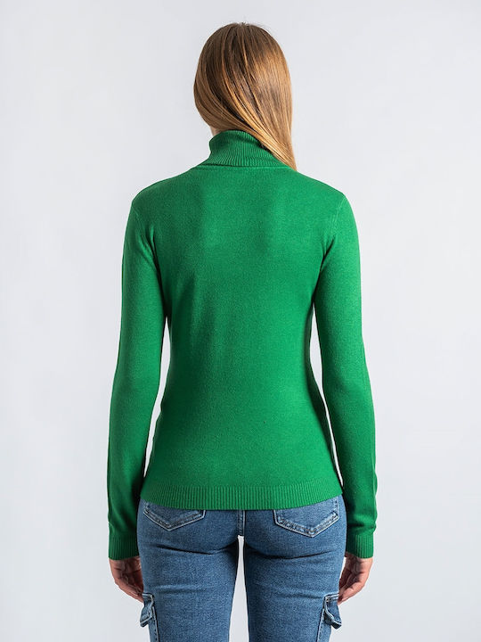InShoes Women's Long Sleeve Sweater Turtleneck Green