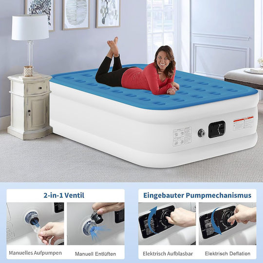 Jhunswen Aufblasbare Camping-Luftmatratze Doppel mit Integrierter Elektrischer Pumpe 203x152x48cm