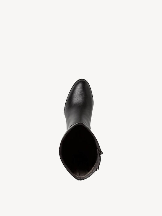 Leder Damenstiefel mit mittlerem Absatz Schwarz
