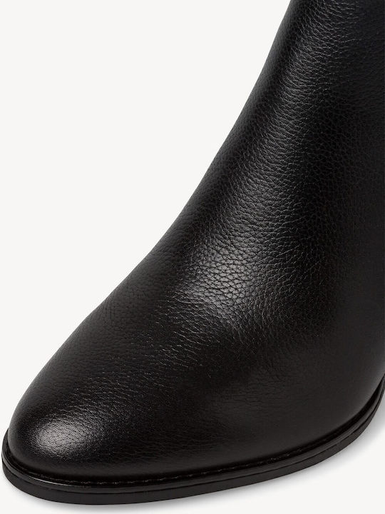 Leder Damenstiefel mit mittlerem Absatz Schwarz
