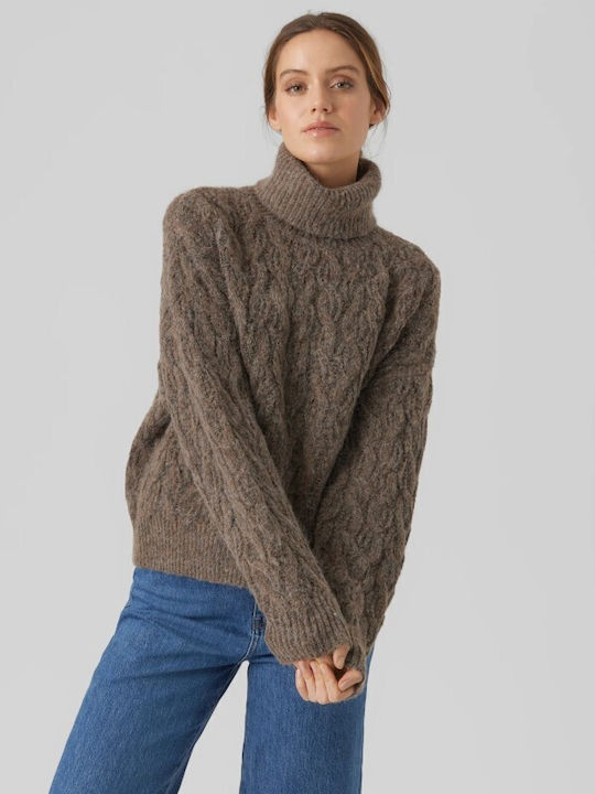 Vero Moda Women's Long Sleeve Sweater Turtleneck Brown