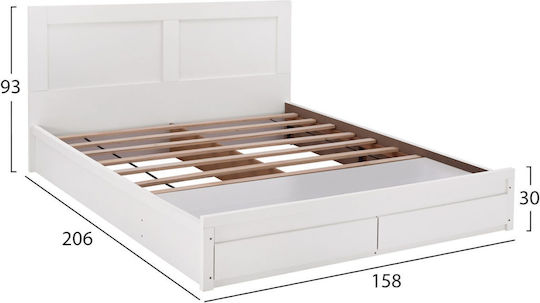 Capri Κρεβάτι Διπλό Ξύλινο Λευκό για Στρώμα 150x200cm