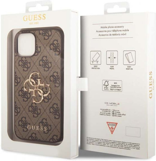 Guess Metal Logo Back Cover Plastic Brown (iPhone 15)