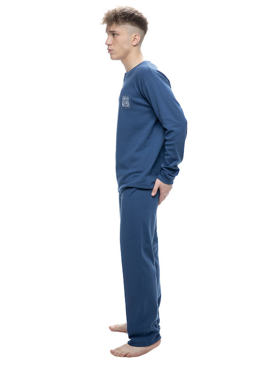 Galaxy Men's Winter Cotton Pajamas Set Blue