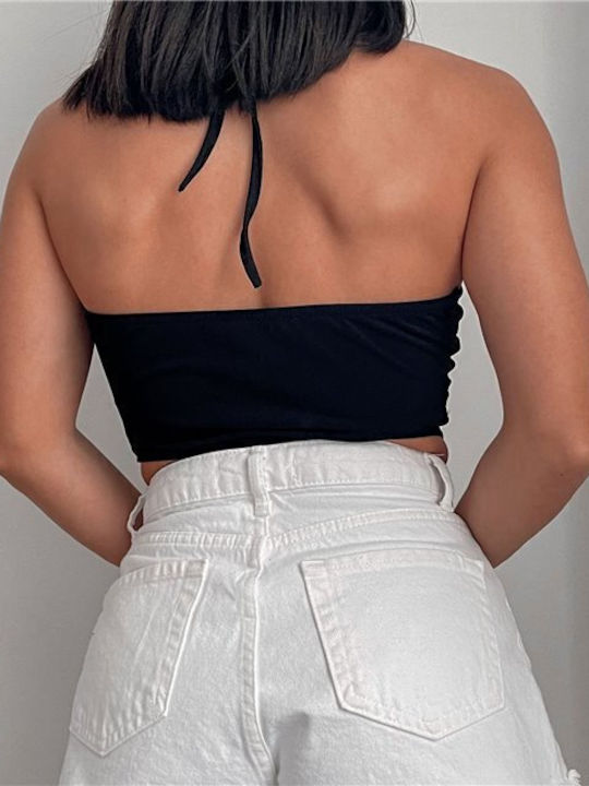 Γυναικείο Καλοκαιρινό Crop Top με Τιράντες Μαύρο