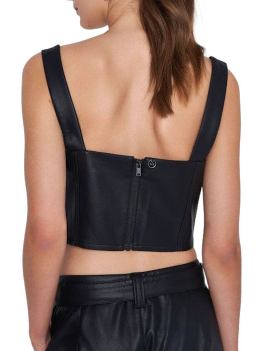 Ale - The Non Usual Casual Damen Crop Top Leder Ärmellos Schwarz