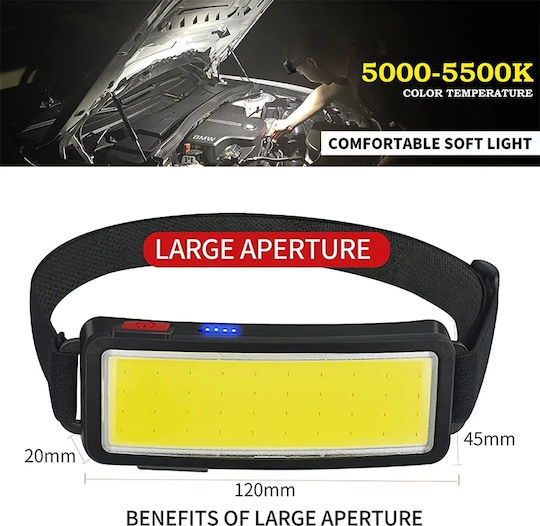 Ideahellas Rechargeable Headlamp LED IP64 with Maximum Brightness 1600lm Black