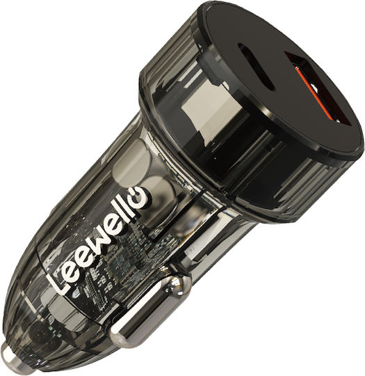 Leewello Auto-Ladegerät 30W mit Anschlüssen: 1xUSB 1xType-C Schwarz Farbe