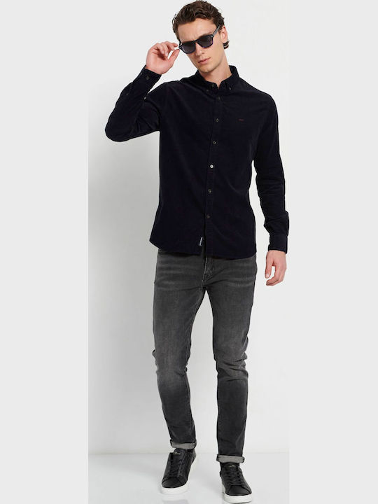 Long-sleeved Corduroy Shirt Navy Blue
