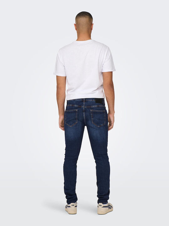 Ανδρικό Παντελόνι Τζιν Ελαστικό με Slim Straight Εφαρμογή Μπλε