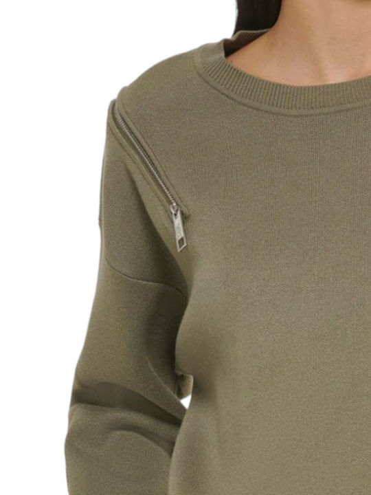 DKNY Damen Langarm Pullover mit Reißverschluss Khaki