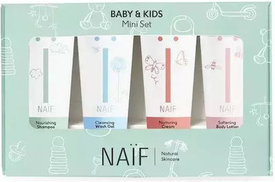 Naïf Natural Skincare Care Set Cosmetic Milk for Body 15ml + Nourishing Shampoo for Hair and Scalp 15ml + Washing Gel for Children 15ml + Cosmetic Cream for Children 15ml 4pcs