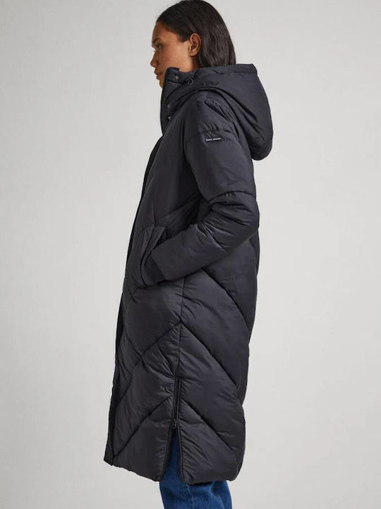 W E1 Drop Μακρύ Γυναικείο Puffer Μπουφάν για Χειμώνα Μαύρο