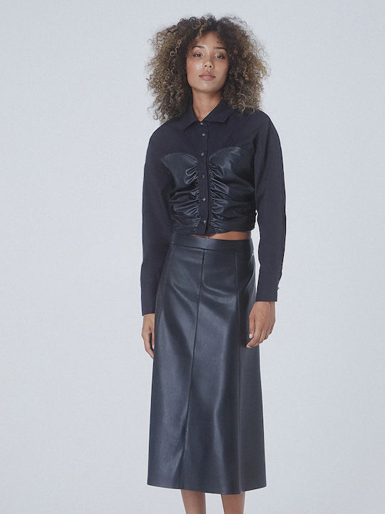 Women's Leather Long Sleeve Shirt Black