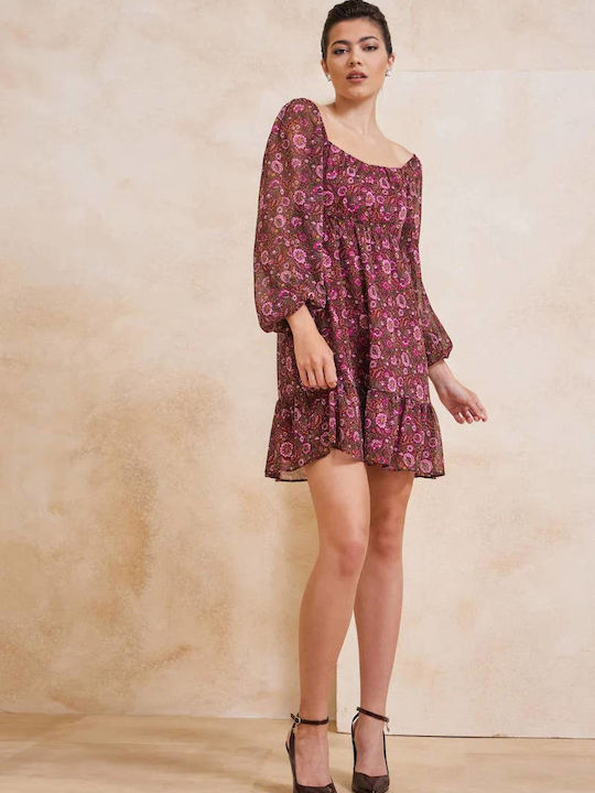 Enzzo Mini Dress with Ruffle Fuchsia