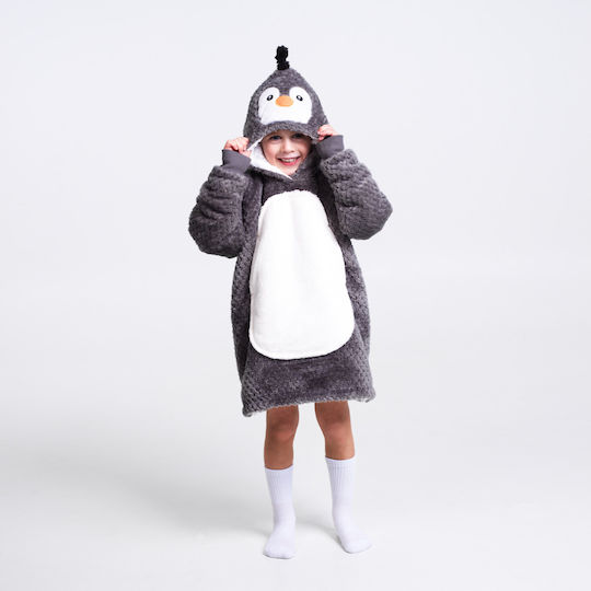 Noxxiez Fleece Penguin Gray Kids Blanket 160cm