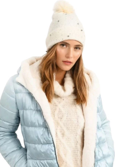 Beanie Γυναικείος Σκούφος Πλεκτός σε Λευκό χρώμα
