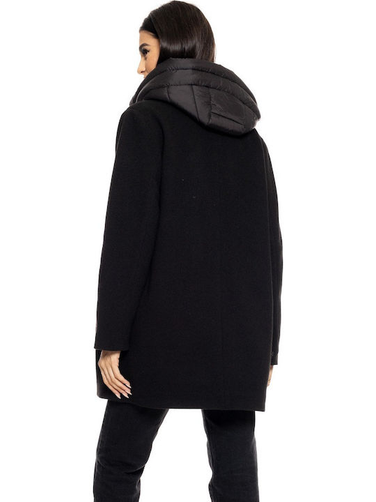 Women's Black Coat with Hood