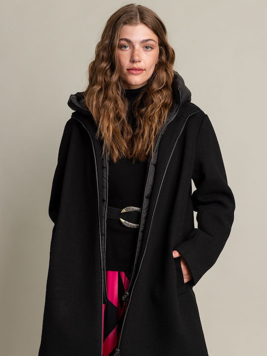 Women's Black Coat with Hood