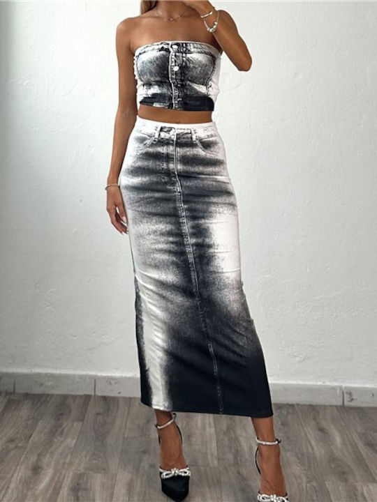 Chica Set with Denim High Waist Maxi Skirt