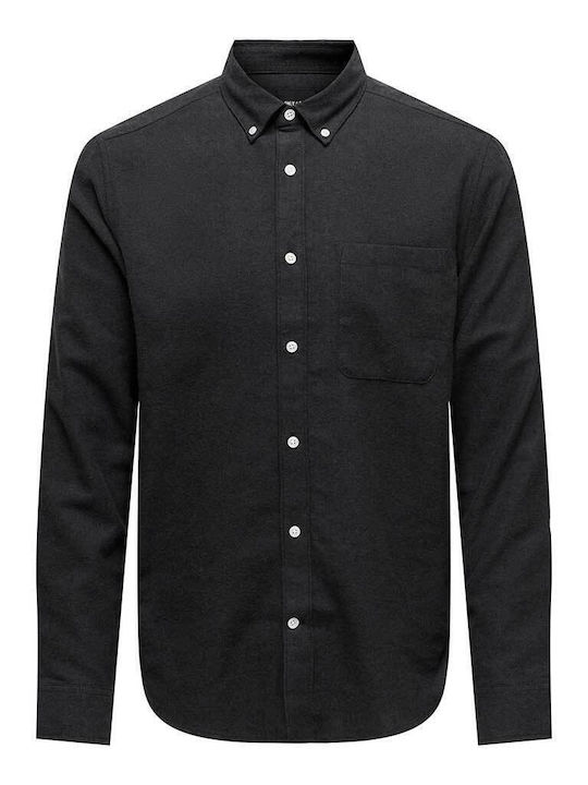 Long-sleeved Denim Shirt Black