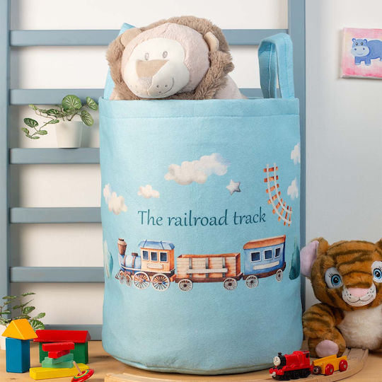 Dimcol Kinder Aufbewahrungskorb aus Stoff Railroad 93 Hellblau 45x30x50cm 1Stück