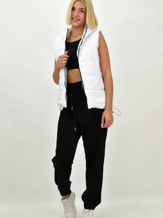 Women's Short Puffer Jacket for Winter with Hood White