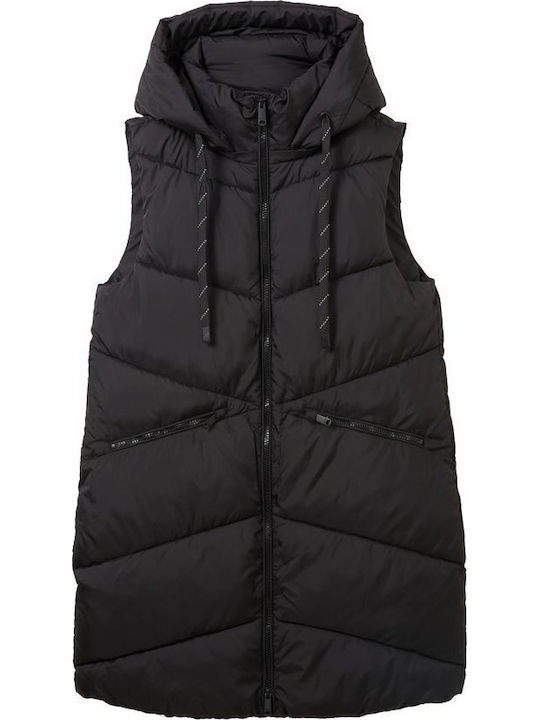 Lang Damen Ärmellos Puffer Jacke für Winter Schwarz