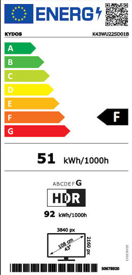 Kydos Smart Τηλεόραση 43" 4K UHD LED K43WU22SD01B (2021)