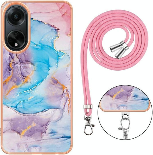 Electroplating Marble Задна корица Пластмаса с Каишка Син (Oppo A98)