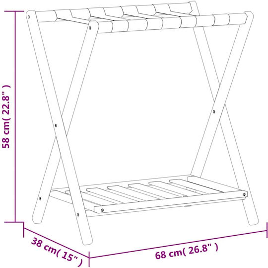vidaXL Wooden Foldable Hotel Luggage Rack Black W68xD38xH58cm