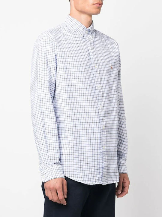 Ralph Lauren Men's Shirt Long Sleeve Cotton Checked Light Blue