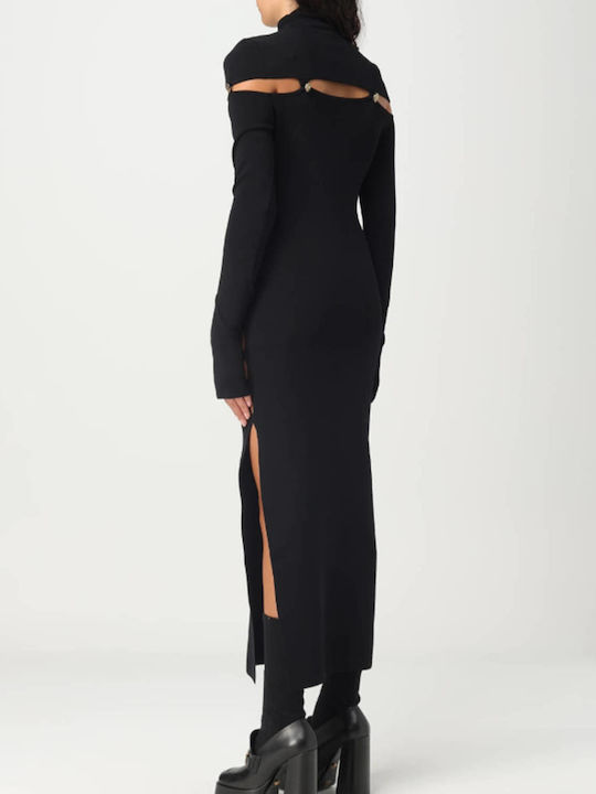 Versace Midi Kleid Gestrickt mit Schlitz Schwarz