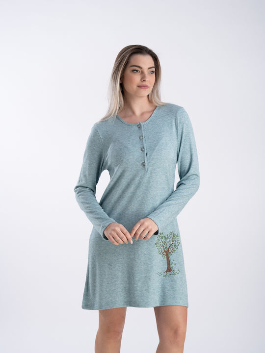 Relax Lingerie Winter Cotton Women's Nightdress Turquoise