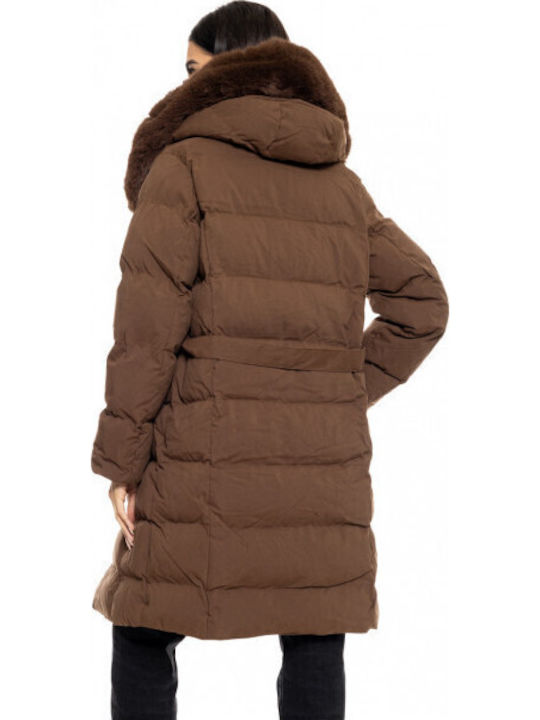 Lang Damen Puffer Jacke für Winter Braun