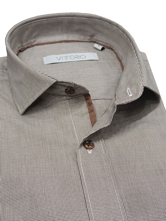 Vittorio Artist Men's Shirt Long Sleeve Cotton Brown