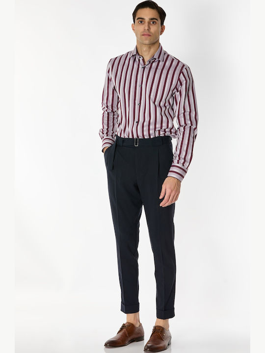 Long-sleeved Cotton Shirt Striped Purple