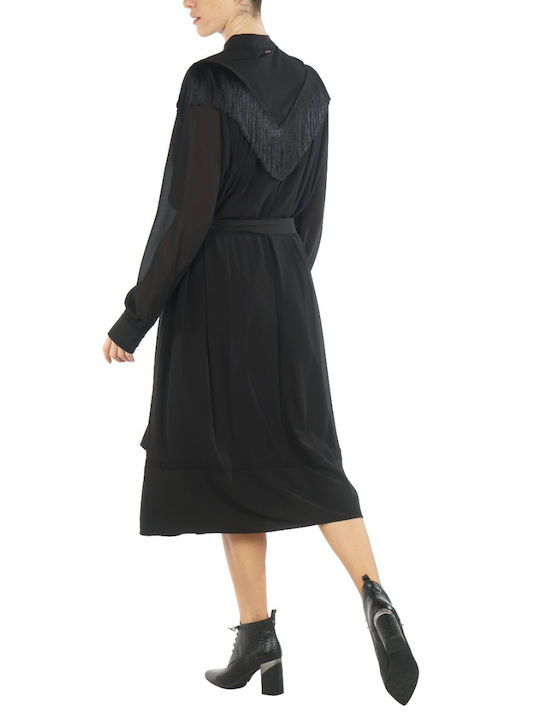 Silvian Heach Main Dress Acaray Midi Σεμιζιέ Φόρεμα Μαύρο