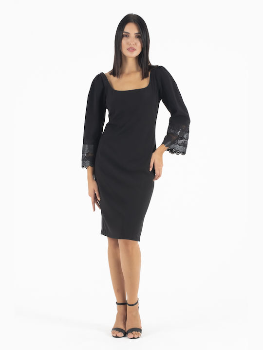 C. Manolo Midi Dress 3/4 Sleeve Black