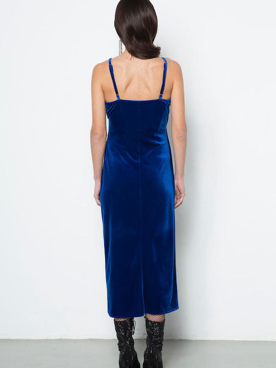 Matis Fashion Midi Evening Dress Velvet Wrap Blue