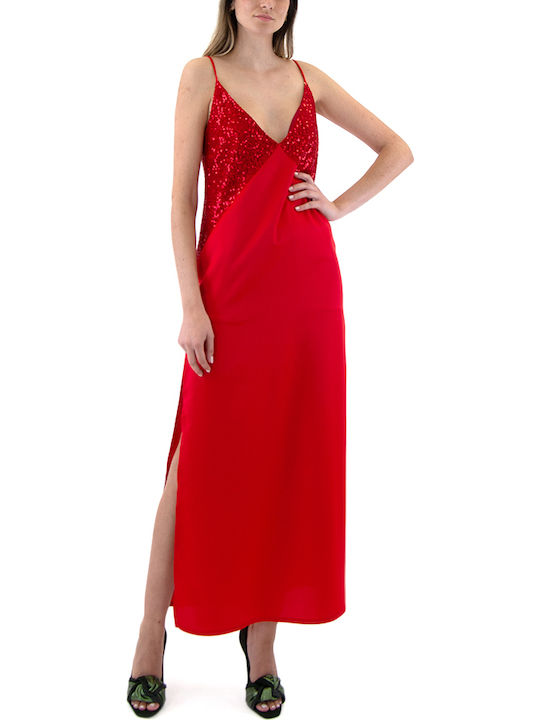 Women’s Summer Maxi Evening Dress Slip Dress Satin Open Back Red