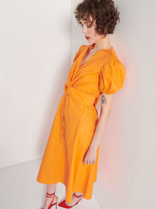 Bill Cost Καλοκαιρινό Midi Φόρεμα Κρουαζέ Πορτοκαλί
